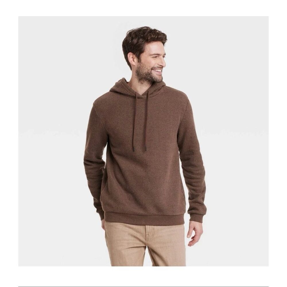 🌳 Goodfellow Men’s Brown Knit Pullover Hoodie With Pockets Size Medium